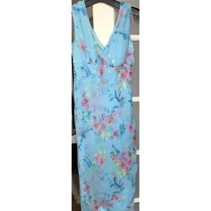 Blue Floral Long Sleeveless Summer Dress M/L